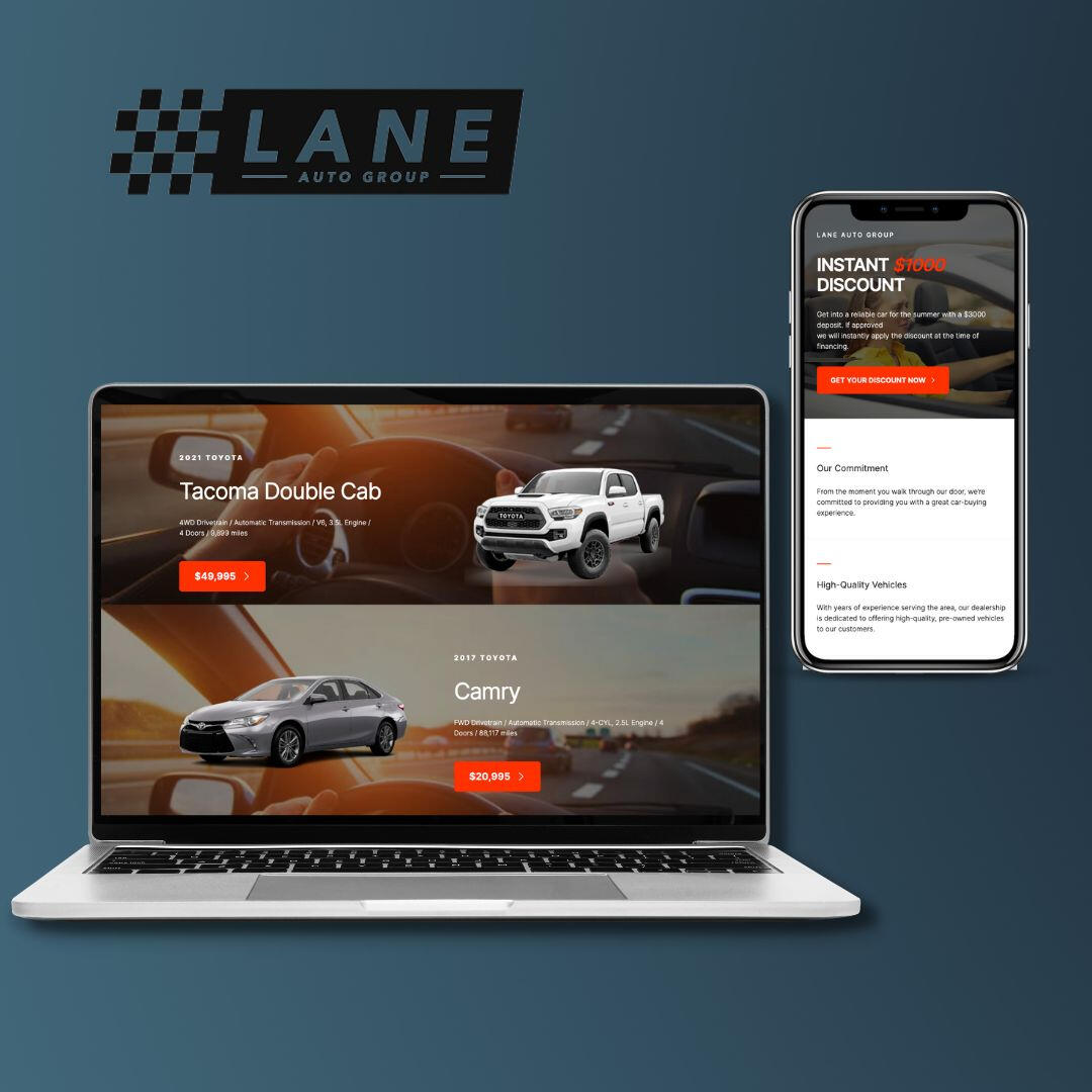 Lane Auto Group (Used Car Retailer): NSM provided storyboarding, video production, and multiple Meta advertising campaigns including landing pages, ad creatives, video, and sales copy.